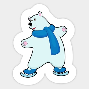 Polar bear at Ice skating with Scarf Sticker